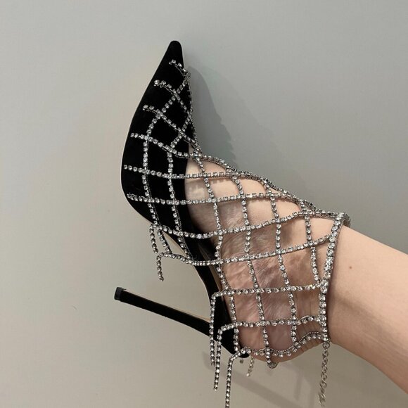 JIMMY CHOO Scotty Suede Pumps With Crystal Chains - Picture 3 of 10